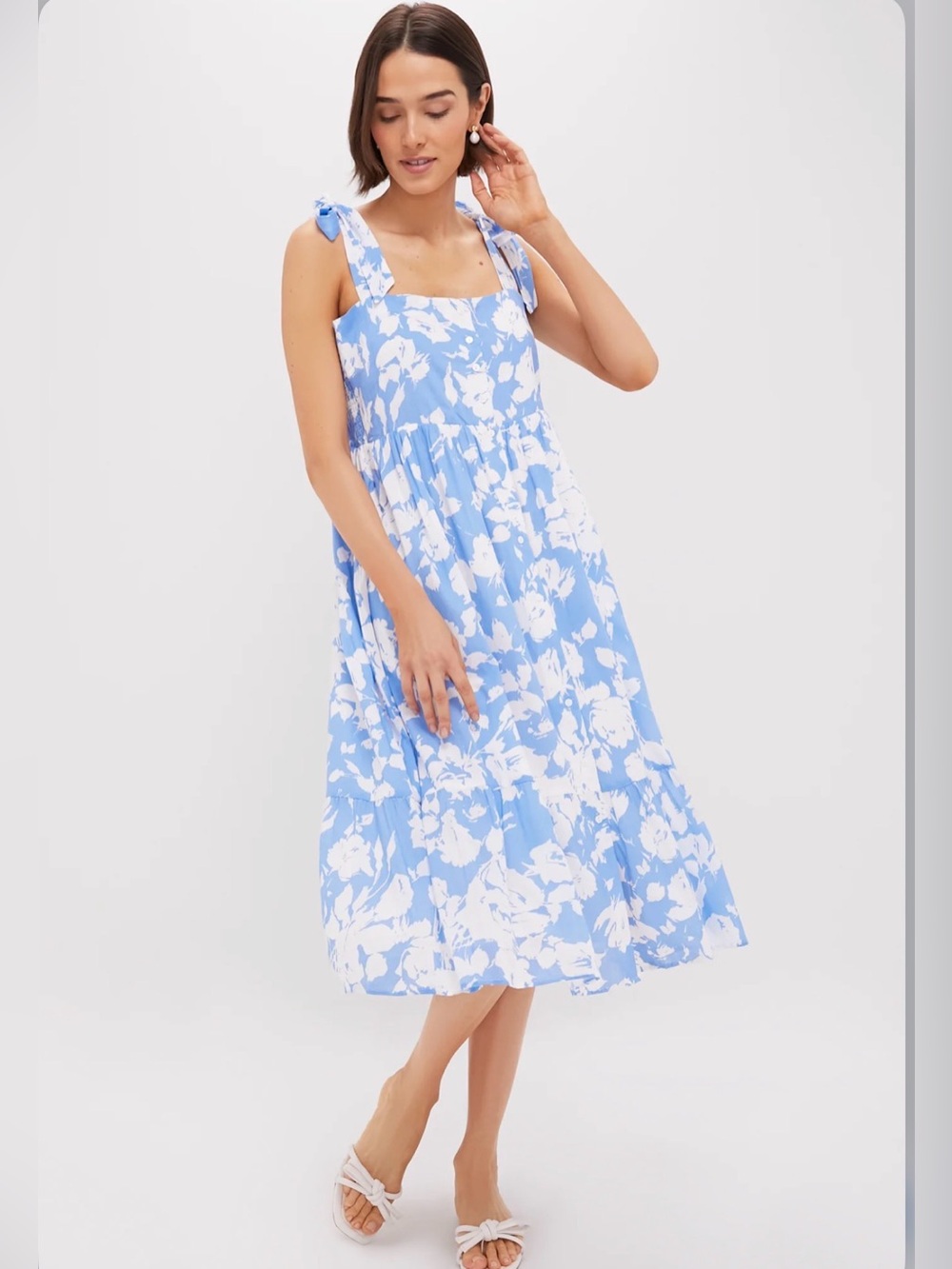 Hyacinth House Blue and White Floral Lupine Midi Dress